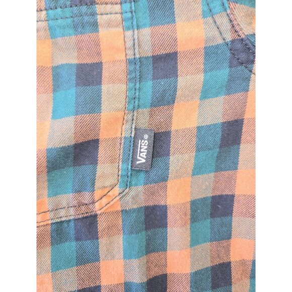 Vans Mens Plaid Button-Up Flannel Shirt Medium Green/Orange Tailored Fit Cotton - Picture 7 of 8
